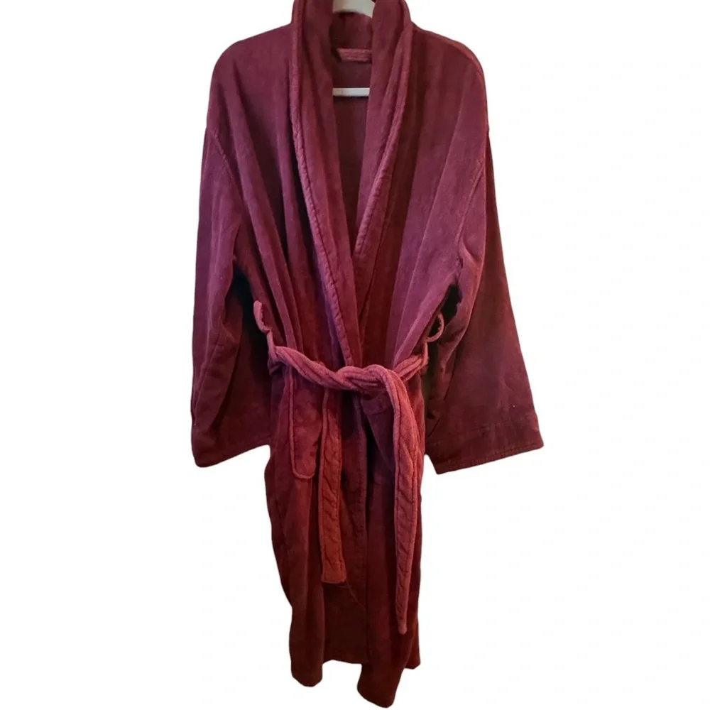 Merona Thick Terry Cloth Burgundy Bath Robe Unisex S/M Spa Dressing Kimono
